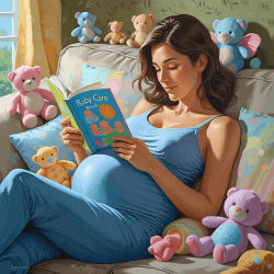 Mom-to-be reading pregnancy care tips